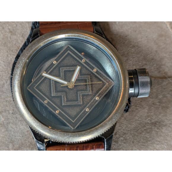 Rare Invicta Russian Diver 17649 Distressed Gunmetal Brown Black Leather Band - Picture 2 of 7